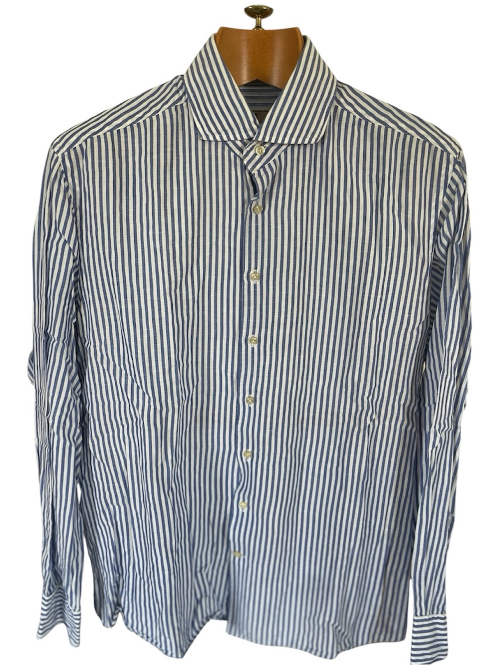 Hackett Men's Cotton/ Linen Blend Blue and White Stripe Dress Shirt Size XXL